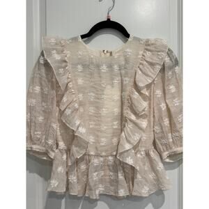 NWT Free the Roses Ivory Ruffled Blouse Cream Colored Ruffled Top Size S